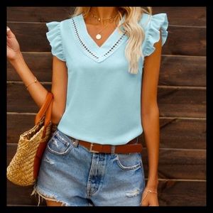 💕Contrast Ruffle Butterfly Sleeve Blouse NEW✨